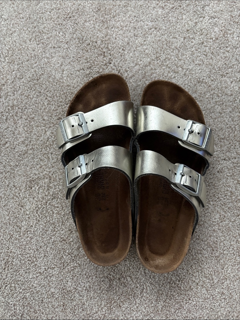 Birkenstock Metallic Silver women Double Buckle Sandals
